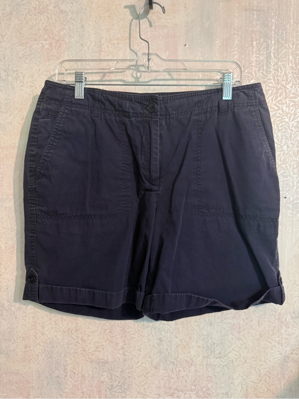 Talbots Navy Women's Relaxed Bermuda Shorts, Button Detail On The Cuffs, Cotton